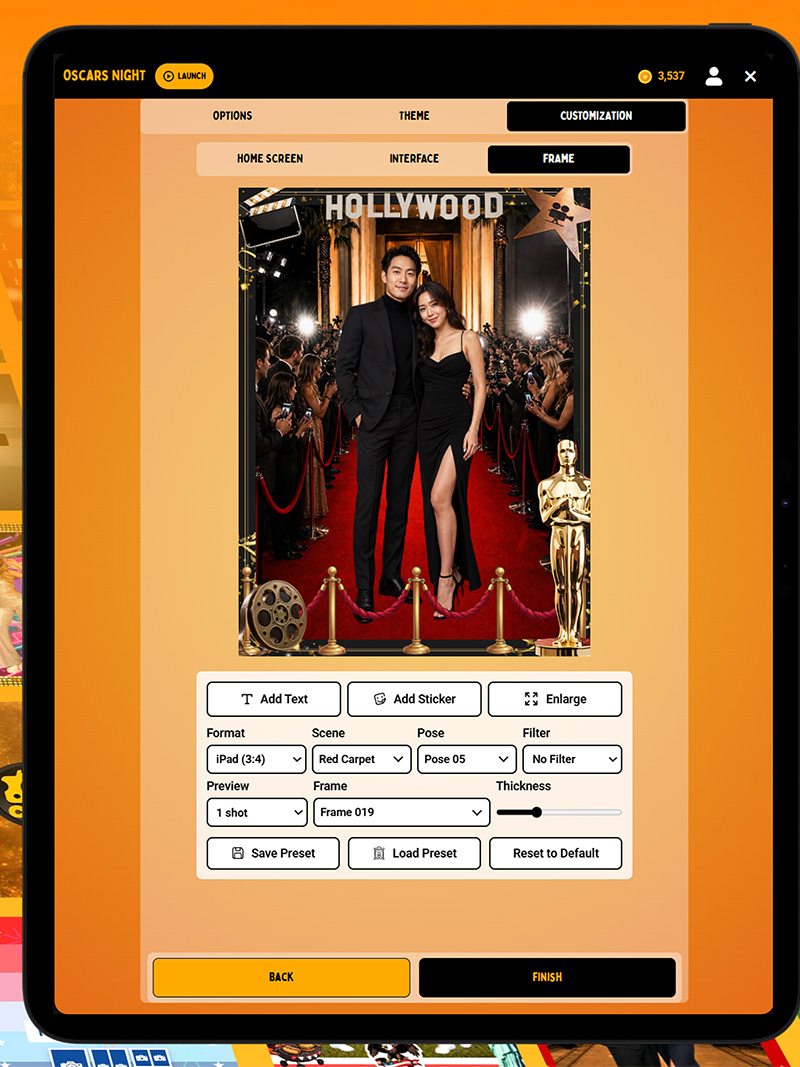 Chiz photo booth customization controls